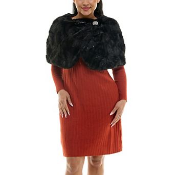 Women's Nina Leonard Faux-Fur Wrap-Over Stripe Capelet