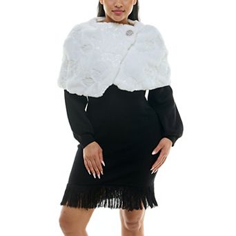 Women's Nina Leonard Faux-Fur Wrap-Over Stripe Capelet