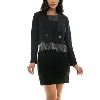 Women's Nina Leonard 2 pc Fringed Dress and Blazer Set
