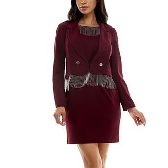 Women's Nina Leonard 2 pc Fringed Dress and Blazer Set