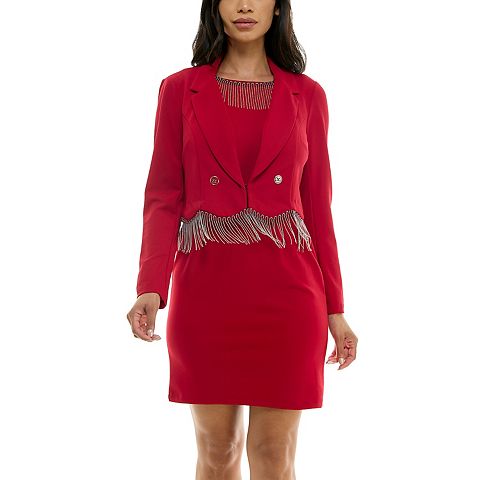 Женские платья Nina Leonard Women's Nina Leonard 2 pc Fringed Dress and Blazer Set