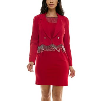 Women's Nina Leonard 2 pc Fringed Dress and Blazer Set