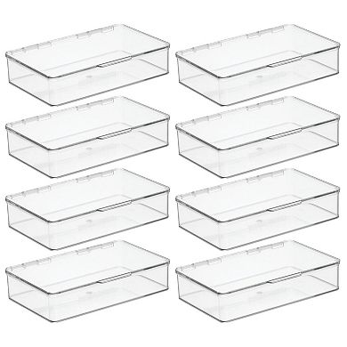 mDesign Plastic Stackable Bathroom Organizer Bin, Hinged Lid - 8 Pack - Clear