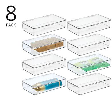 mDesign Plastic Stackable Bathroom Organizer Bin, Hinged Lid - 8 Pack - Clear