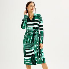 Print Stripe Long Sleeve Summer Cotton Fleece Dress Women Dress