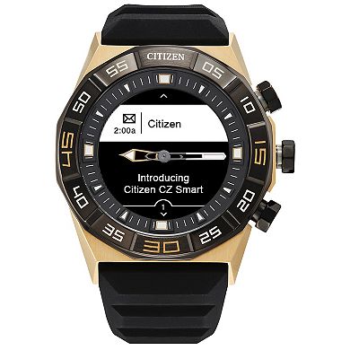 Citizen CZ Smart Unisex Gold Tone Stainless Steel Hybrid Smart Watch with Black Silicone Strap - JX2009-03E