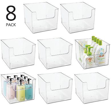 mDesign Plastic Bathroom Storage Organizer Bin with Open Front - 8 Pack - Clear