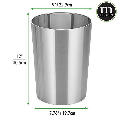 mDesign Small Steel 2.8 Gallon Round Trash Wastebasket Garbage Bin