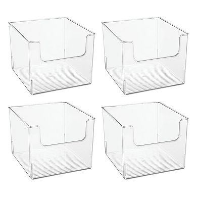 mDesign Plastic Bathroom Storage Organizer Bin with Open Front - 4 Pack - Clear