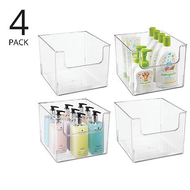 mDesign Plastic Bathroom Storage Organizer Bin with Open Front - 4 Pack - Clear