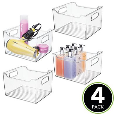 mDesign Plastic Bathroom Vanity Storage Organizer Bin, Handles, 4 Pack