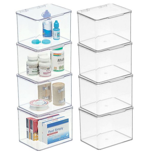 mDesign 11" x 13" x 12.25" Plastic Bathroom Storage Organizer Box with Hinged Lid 8 Pack