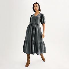 Womens Grey V-Neck Dresses, Clothing