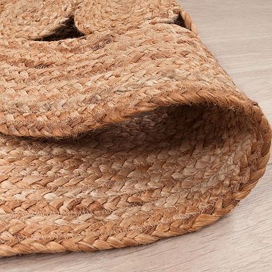 Hand-Woven Jute Rug Round with circles and border in Nature