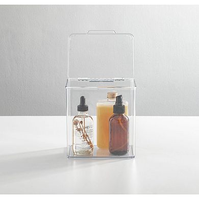 mDesign Plastic Bathroom Stacking Organizer Box with Hinged Lid, 8 Pack, Clear