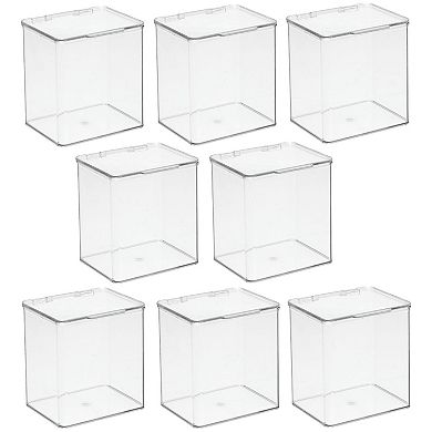mDesign Plastic Bathroom Stacking Organizer Box with Hinged Lid, 8 Pack, Clear