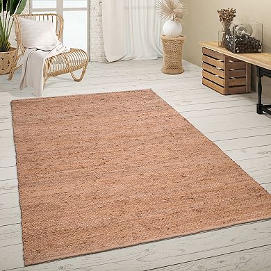 Hand-Woven Jute Rug with Natural Jute Fibers Boho Design in Brown