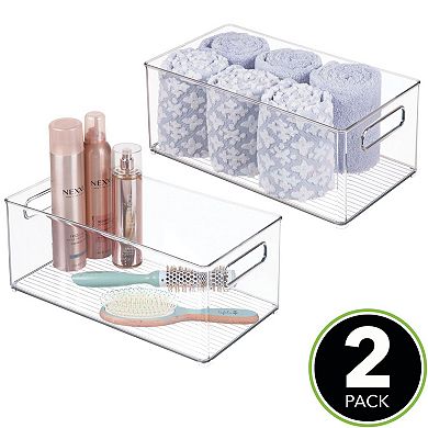 mDesign Deep Plastic Bathroom Storage Organizer Bin with Handles - 2 Pack