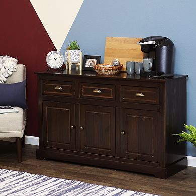 Sunnydaze Solid Pine Sideboard with 3 Drawers and 3 Doors - Dark Brown - 32 in