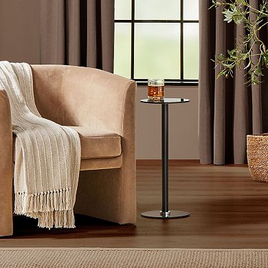 mDesign Metal/Glass Top Round Accent Side/End Drink Table Furniture - Chrome