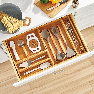 mDesign Stackable 15" Long Wooden Bamboo Drawer Organizer - 6 Pack, Natural Wood