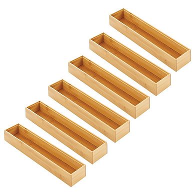 mDesign Stackable 15" Long Wooden Bamboo Drawer Organizer - 6 Pack, Natural Wood