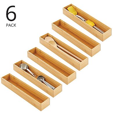 mDesign Stackable 15" Long Wooden Bamboo Drawer Organizer - 6 Pack, Natural Wood