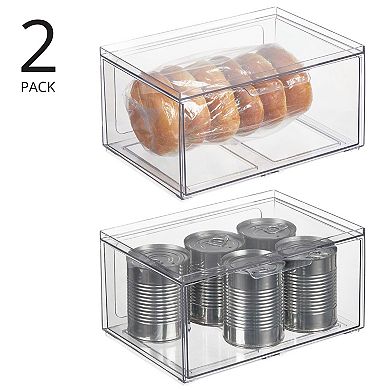 mDesign Plastic Wide Stackable Kitchen Storage Organizer, Drawer, 2 Pack, Clear