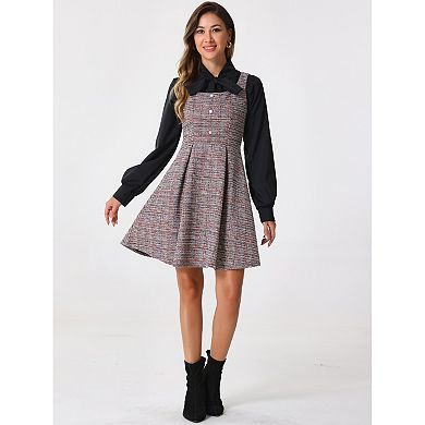 Tweed Dress For Women's Sleeveless Square Neck Plaid Fit And Flare Dress
