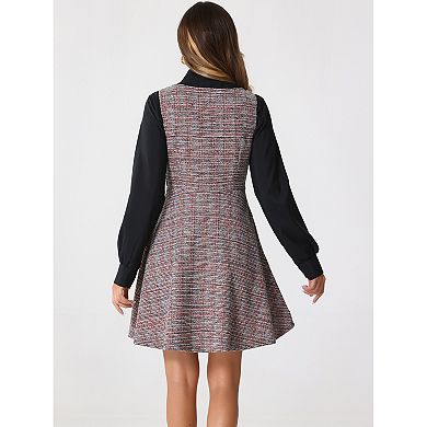 Tweed Dress For Women's Sleeveless Square Neck Plaid Fit And Flare Dress
