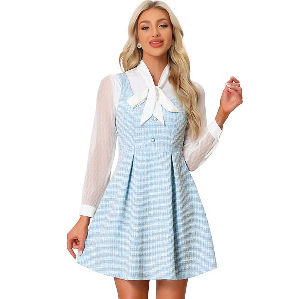 Plaid Tweed Square Neck Mini Dress