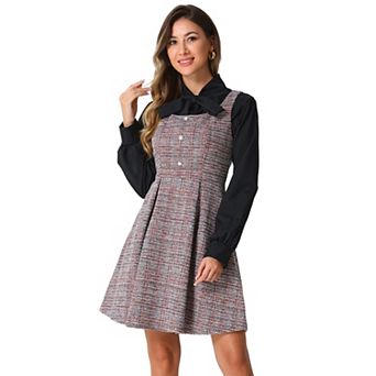 Tweed Dress for Women's Sleeveless Square Neck Plaid Fit and Flare Dress