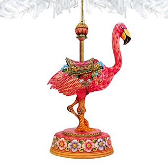 Carousel Flamingo Christmas Wooden Christmas Ornament by G. DeBrekht - Carousel Holiday Decor