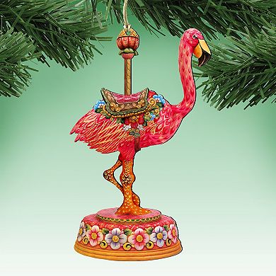 Carousel Flamingo Christmas Wooden Ornament by G. DeBrekht - Carousel Holiday Decor