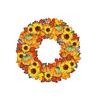 Flower Fall Wreath Wooden Holiday Ornament by G. DeBrekht - Thanksgiving Halloween Decor