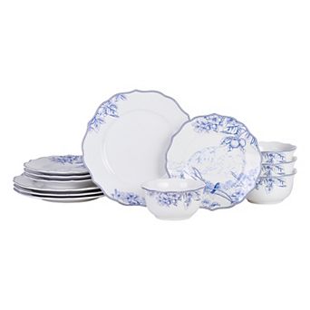 222 Fifth Hudson Valley Blue Decal 12 pc Dinnerware Set