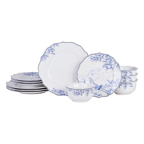 222 Fifth Hudson Valley Blue Decal 12-pc. Dinnerware Set