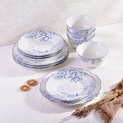 222 Fifth Hudson Valley Blue Decal 12-pc. Dinnerware Set