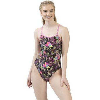 Juniors' Little Dolfin Uglies Tapestry String Back One-Piece Swimsuit