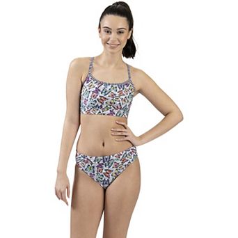 Juniors' Dolfin Print Asymmetrical Work Out 2 pc Swim Set