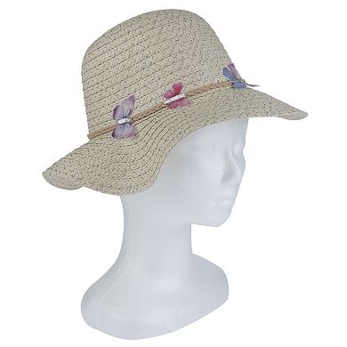 Girls Elli by Capelli Braided Short Brim Floppy Hat with Butterflies