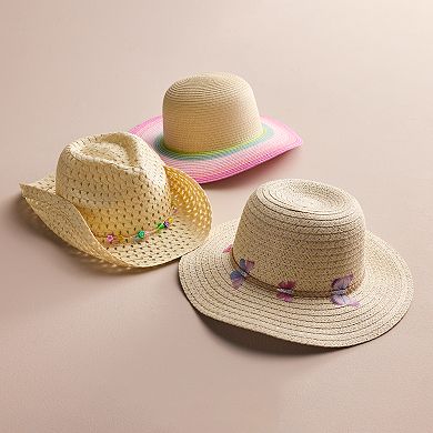 Girls Elli by Capelli Braided Short Brim Floppy Hat with Butterflies