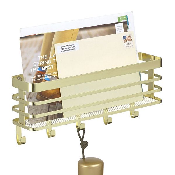 mDesign Metal Wall Mounted Mail Organizer and Key Holder, 5 Hooks