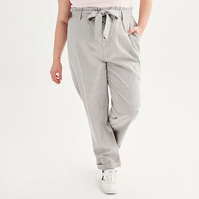 Elasticated Waist Paperbag Waist Pants Plus Size PAPER BAG SELF