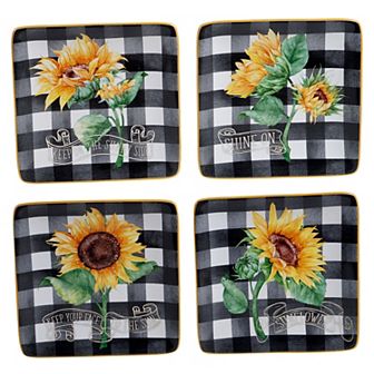 Certified International Sunflower Fields 4 pc Canape Plate Set