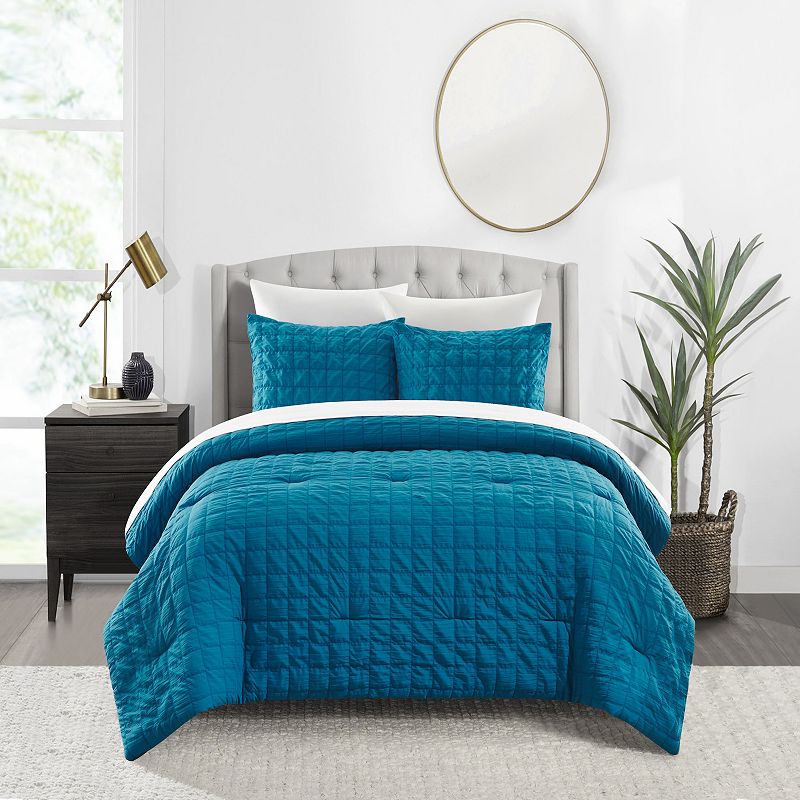 Dessay 2 or 3 Piece Comforter Set Washed Garment Technique Geometric Square Tile