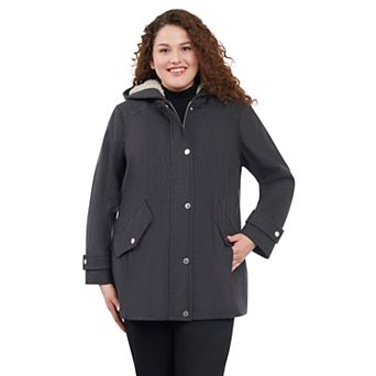 Plus Size London Fog Sherpa-Lined Hood Wool-Blend Coat