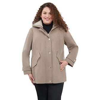 Plus Size London Fog Sherpa-Lined Hood Wool-Blend Coat