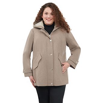 Plus Size London Fog Sherpa-Lined Hood Wool-Blend Coat