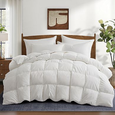 Unikome Medium Warmth White Goose Down And Feather Fiber Comforter Gusseted Design For Better Sleep